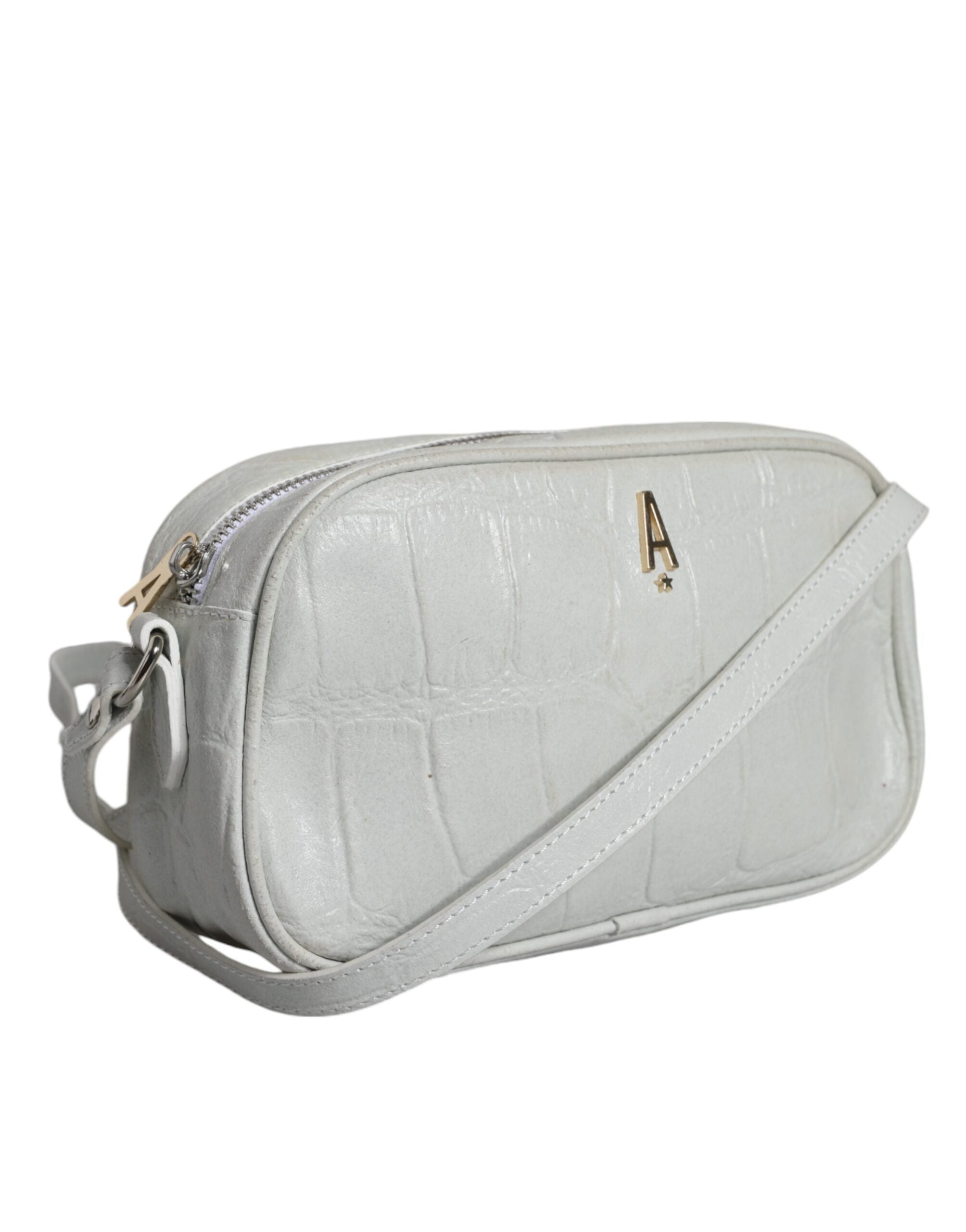 Hvit krokodillemønster skinn crossbody-veske