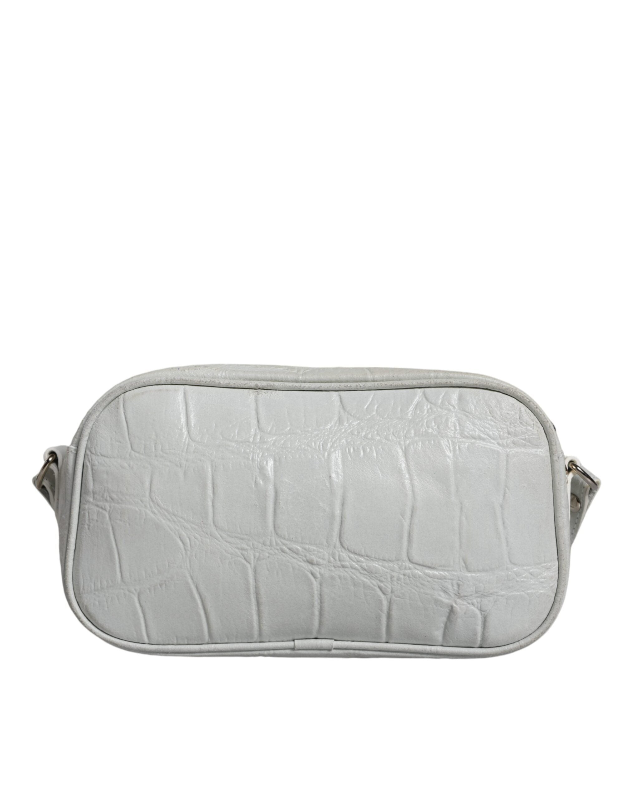 Hvit krokodillemønster skinn crossbody-veske