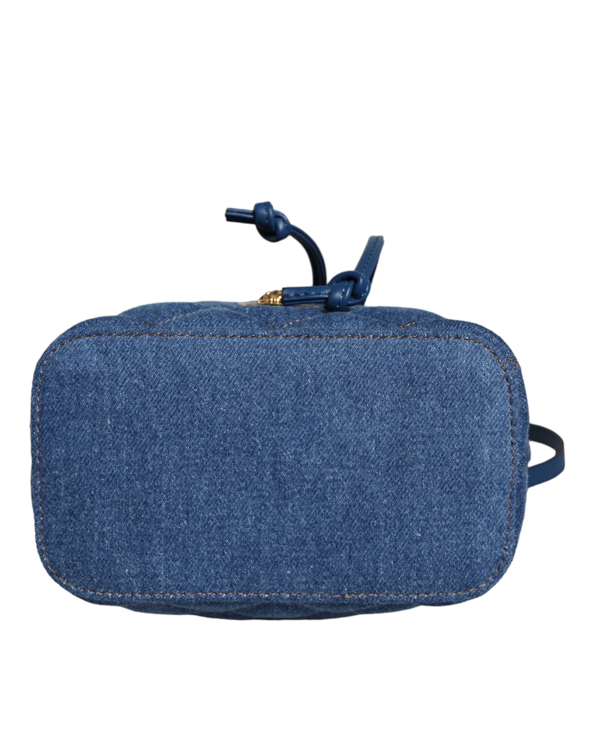 Blå quiltet denim-skulderveske i skinn