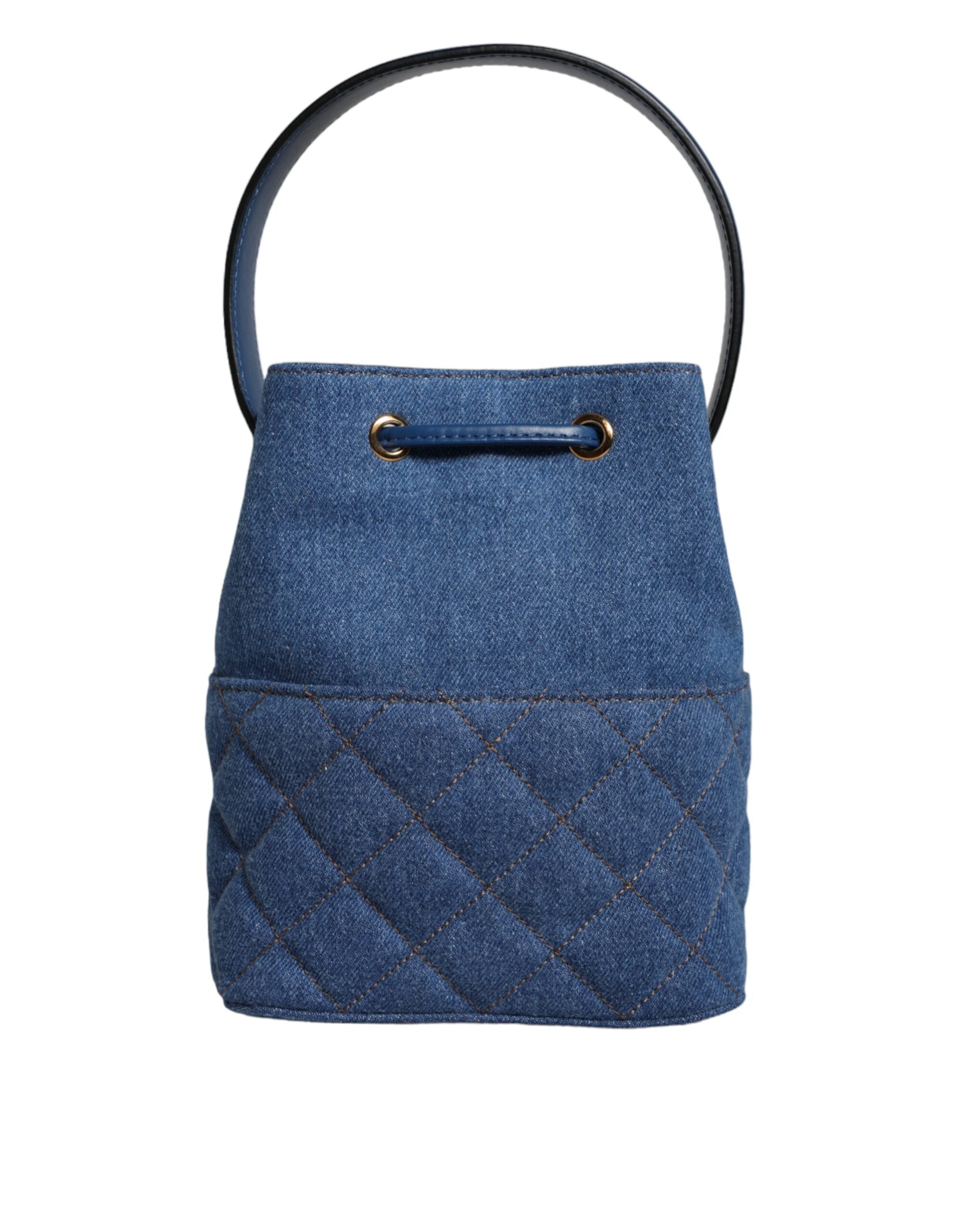 Blå quiltet denim-skulderveske i skinn