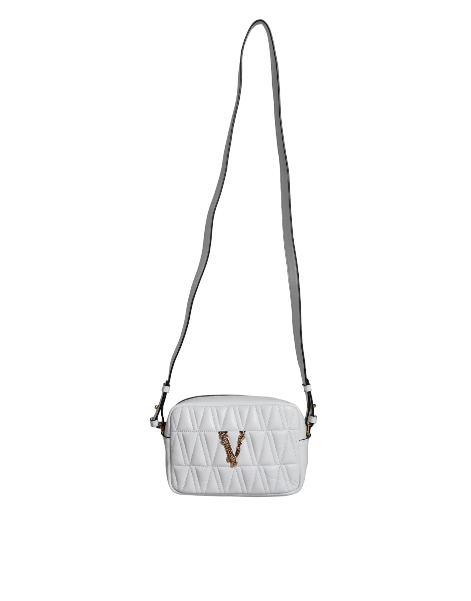 Hvit quiltet nappaskinn crossbody-skulderveske