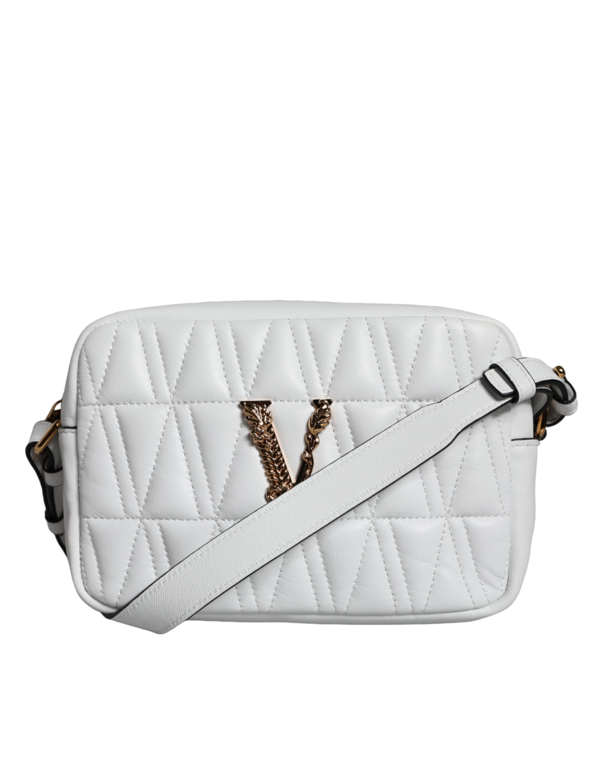 Hvit quiltet nappaskinn crossbody-skulderveske