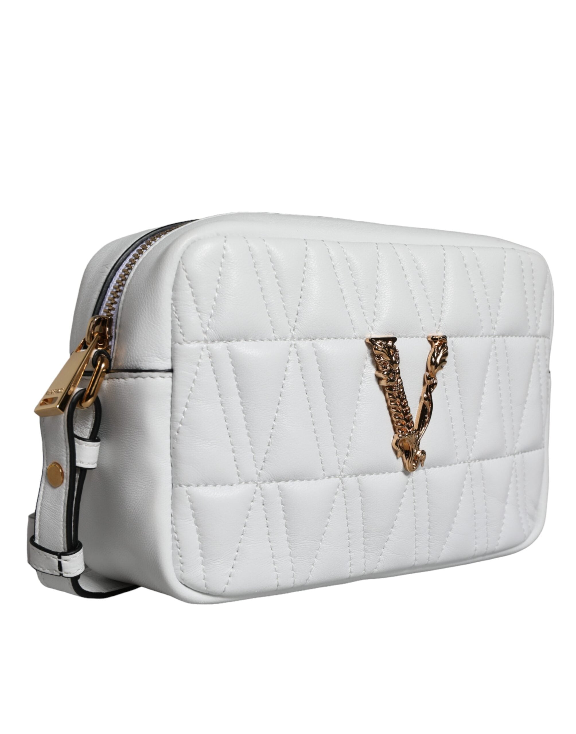 Hvit quiltet nappaskinn crossbody-skulderveske