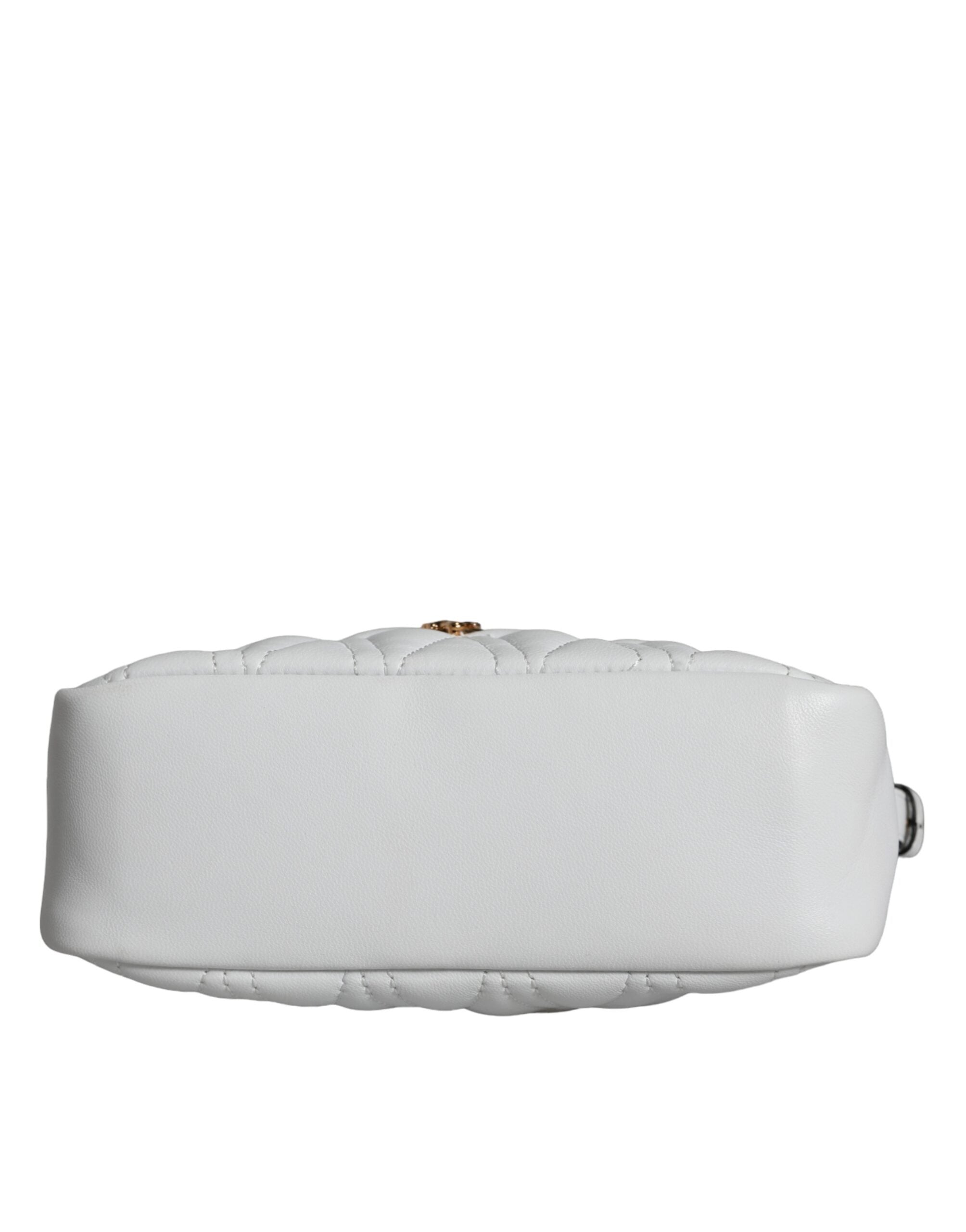 Hvit quiltet nappaskinn crossbody-skulderveske