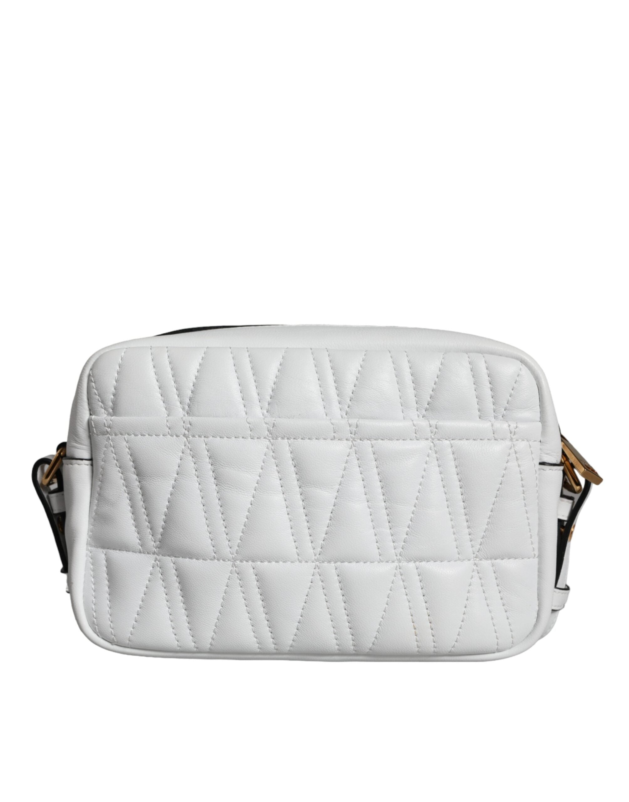 Hvit quiltet nappaskinn crossbody-skulderveske