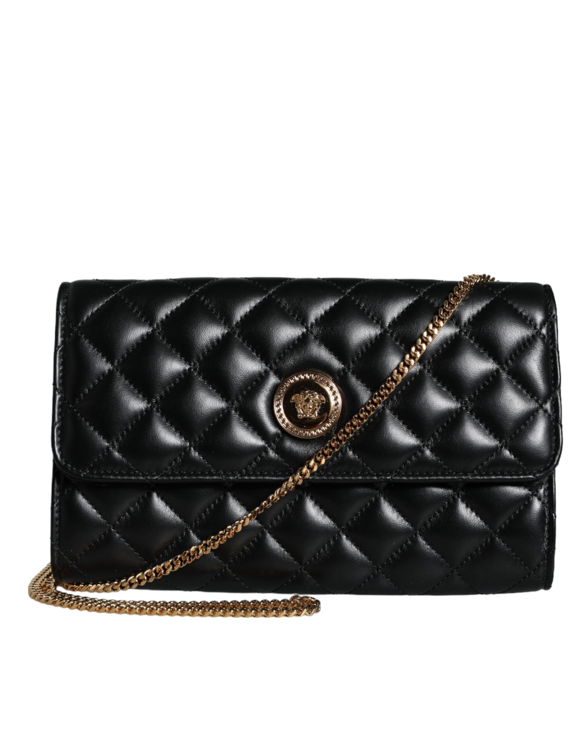 Svart quiltet nappaskinn crossbody-skulderveske