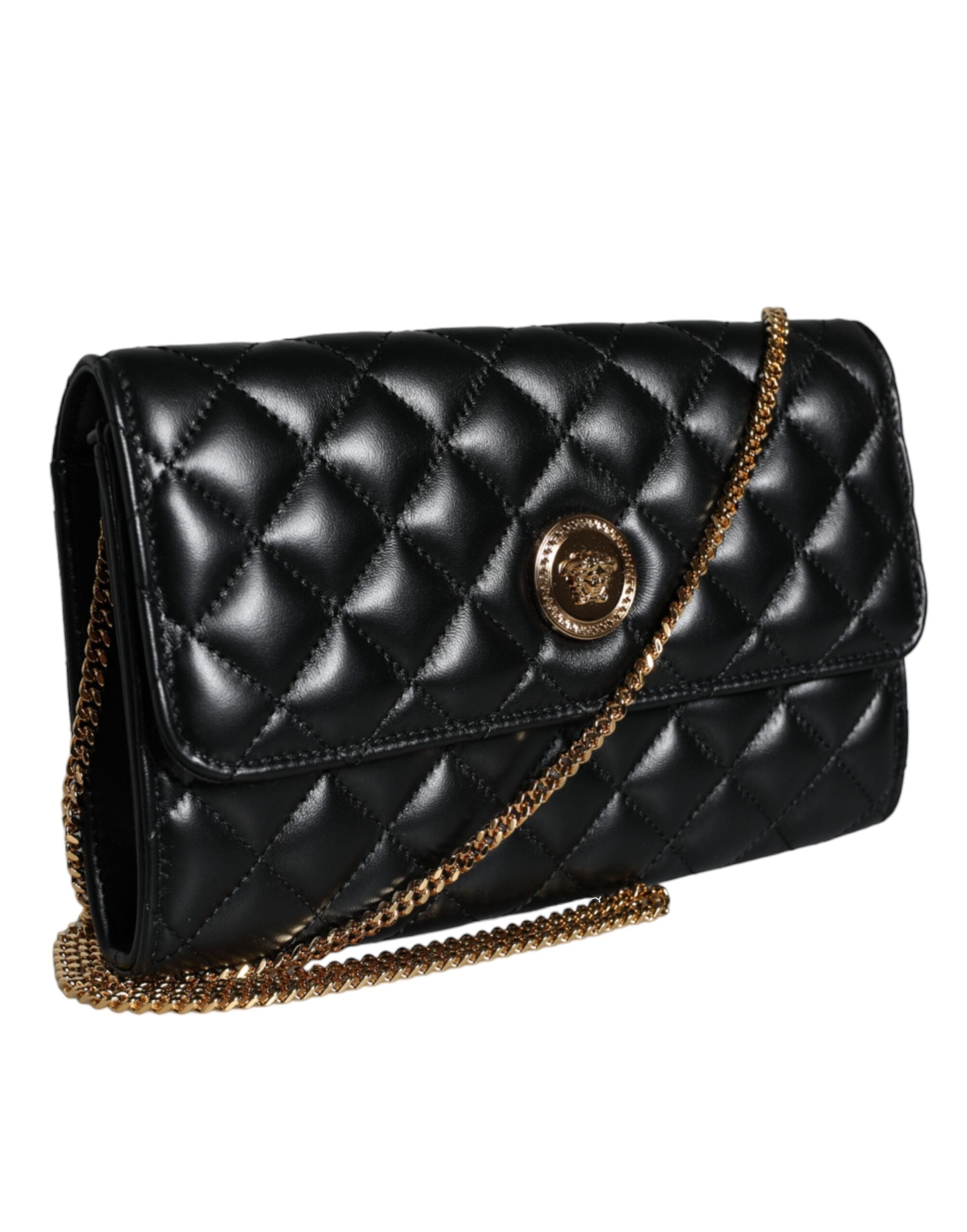 Svart quiltet nappaskinn crossbody-skulderveske