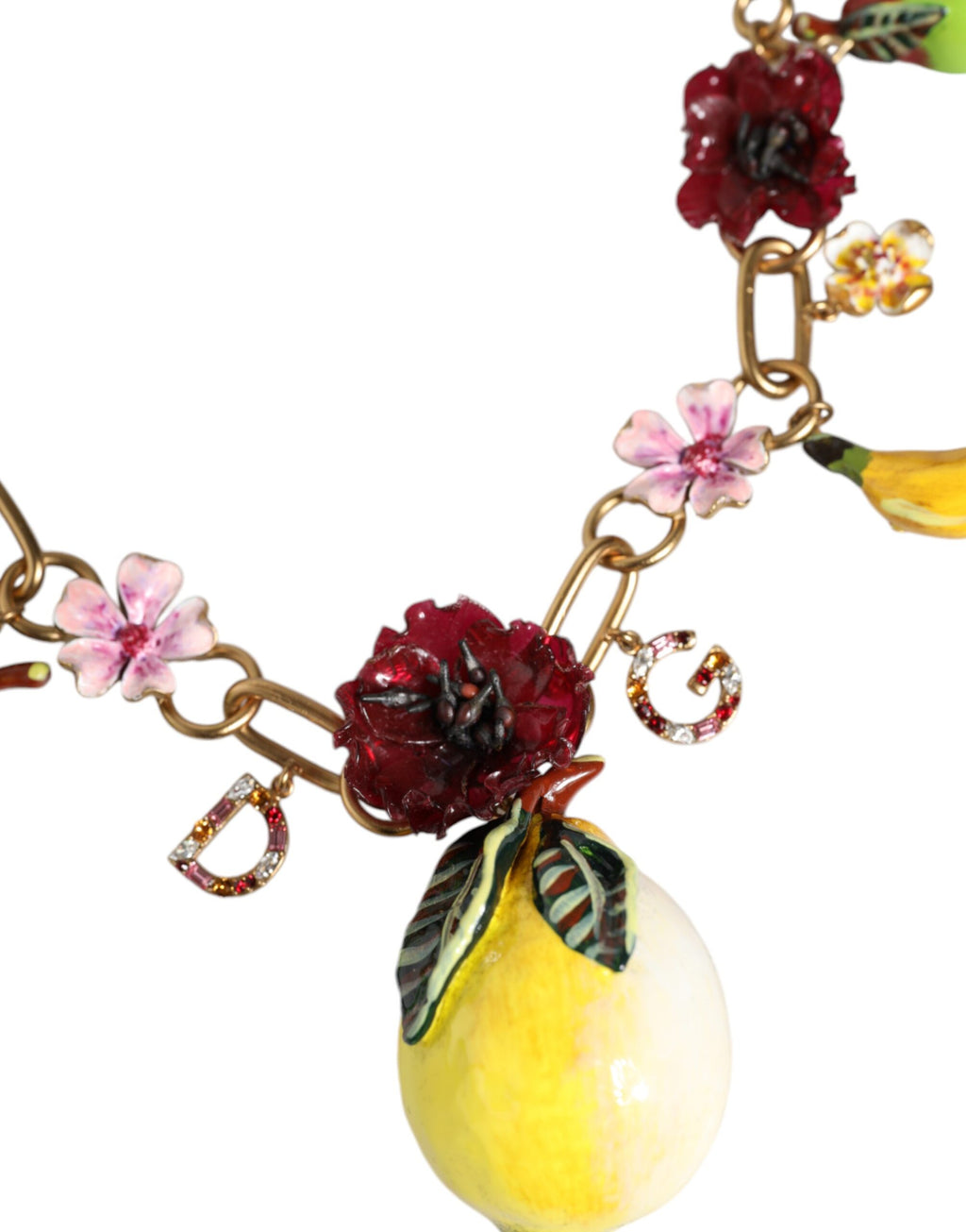 Gullmessing FRUKT-anheng Blomster Krystall Logo Halskjede