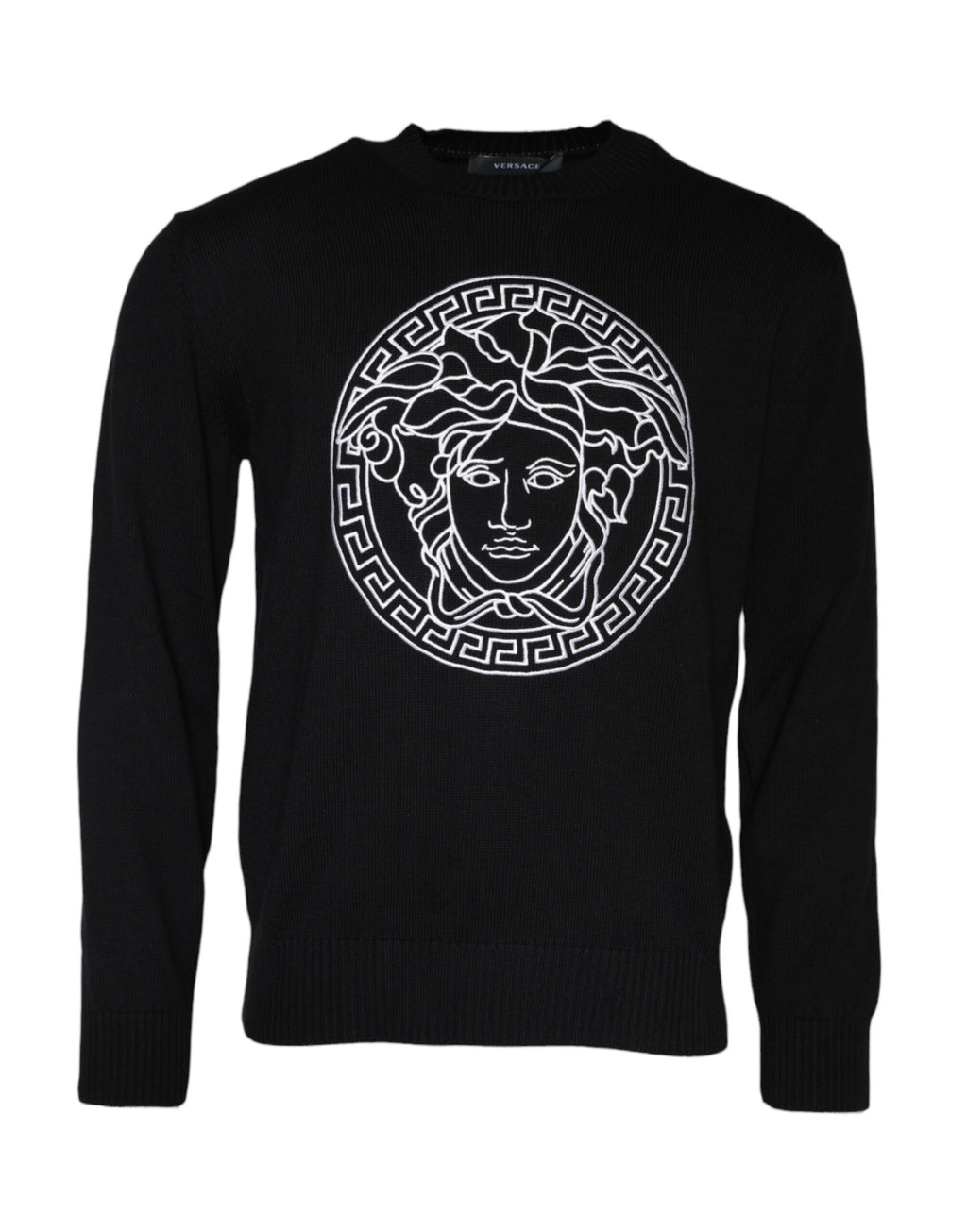 Svart Medusa-broderi genser med rund hals