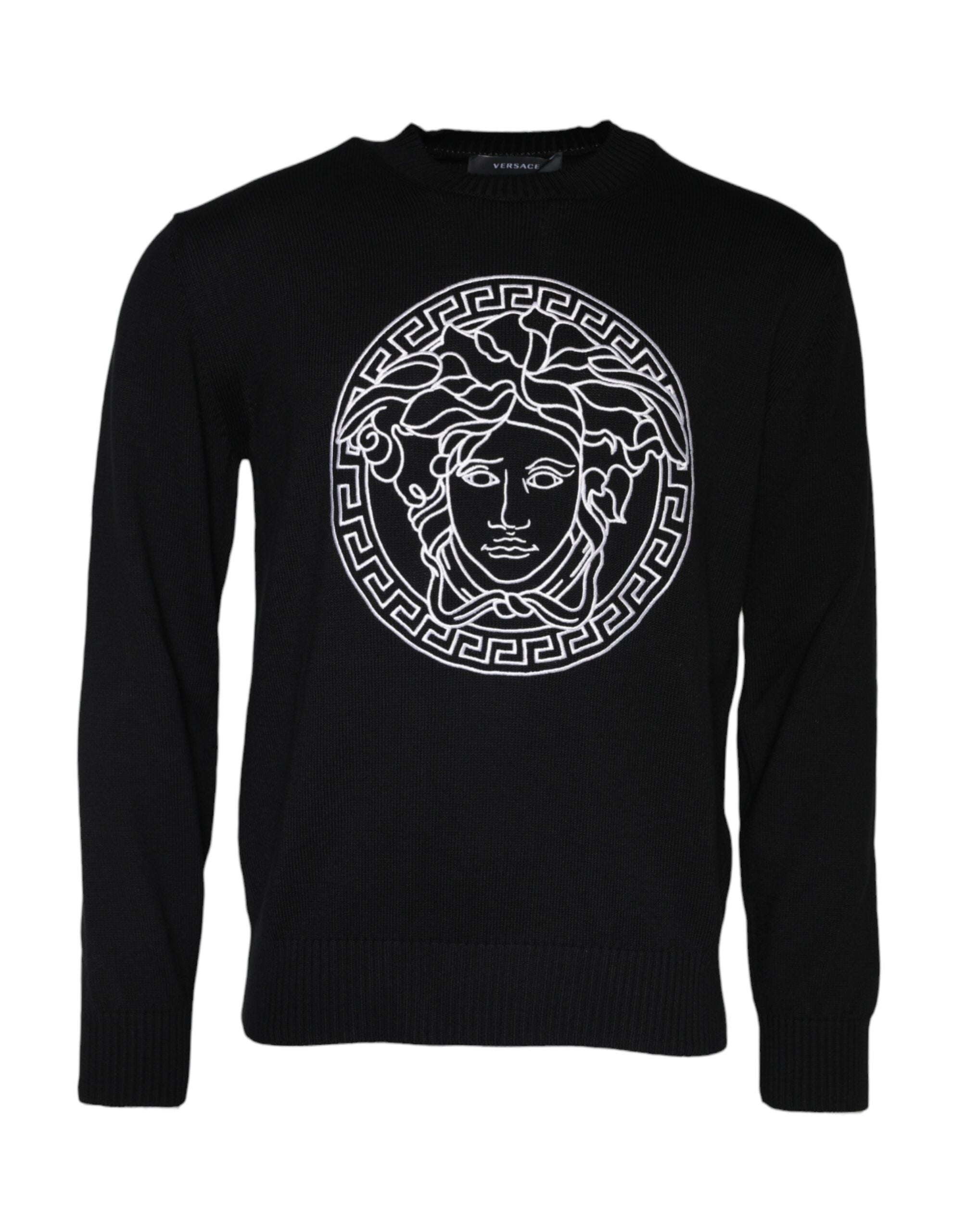 Svart Medusa-broderi genser med rund hals
