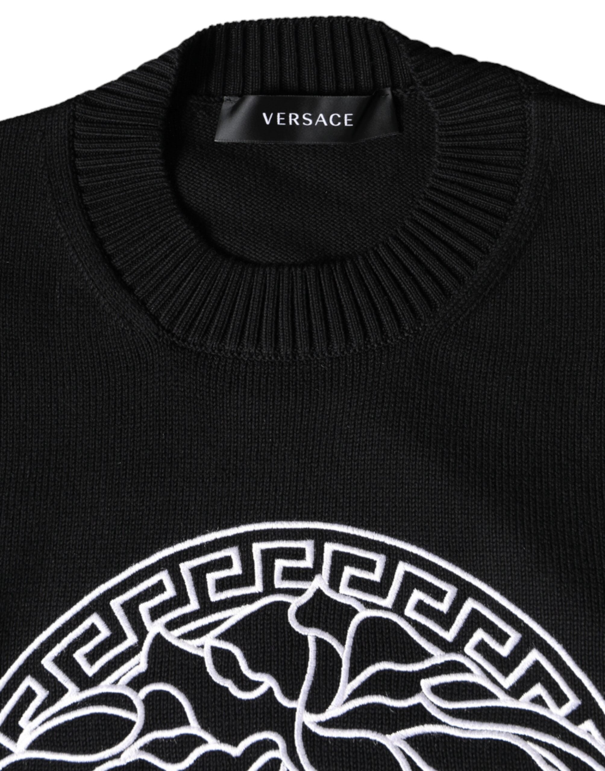 Svart Medusa-broderi genser med rund hals