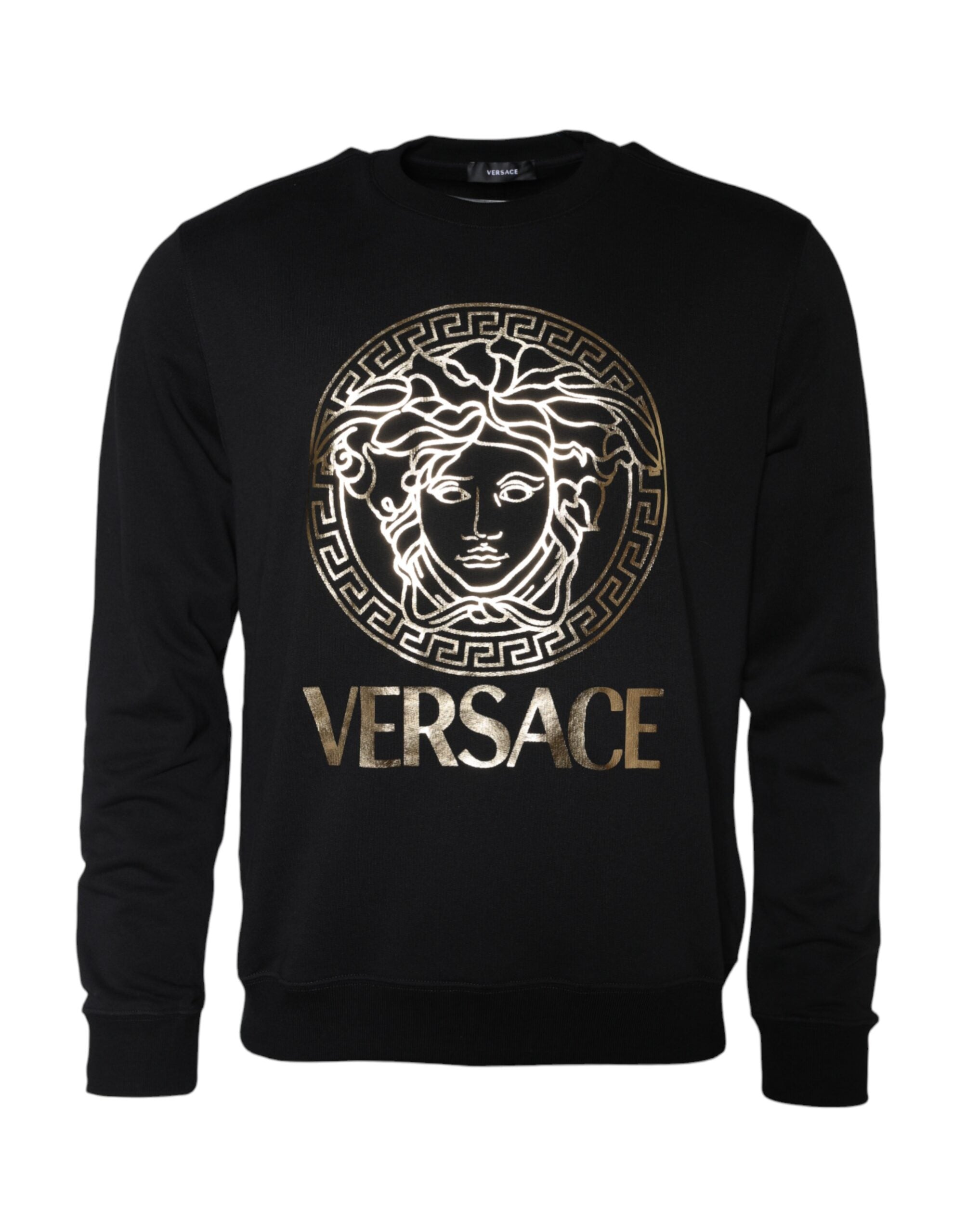 Svart Medusa fleece bomullsgenser med rund hals