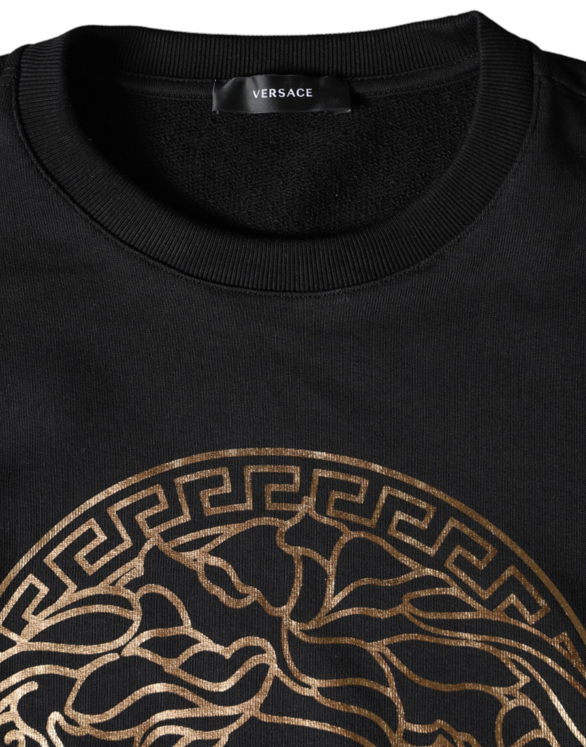 Svart Medusa fleece bomullsgenser med rund hals