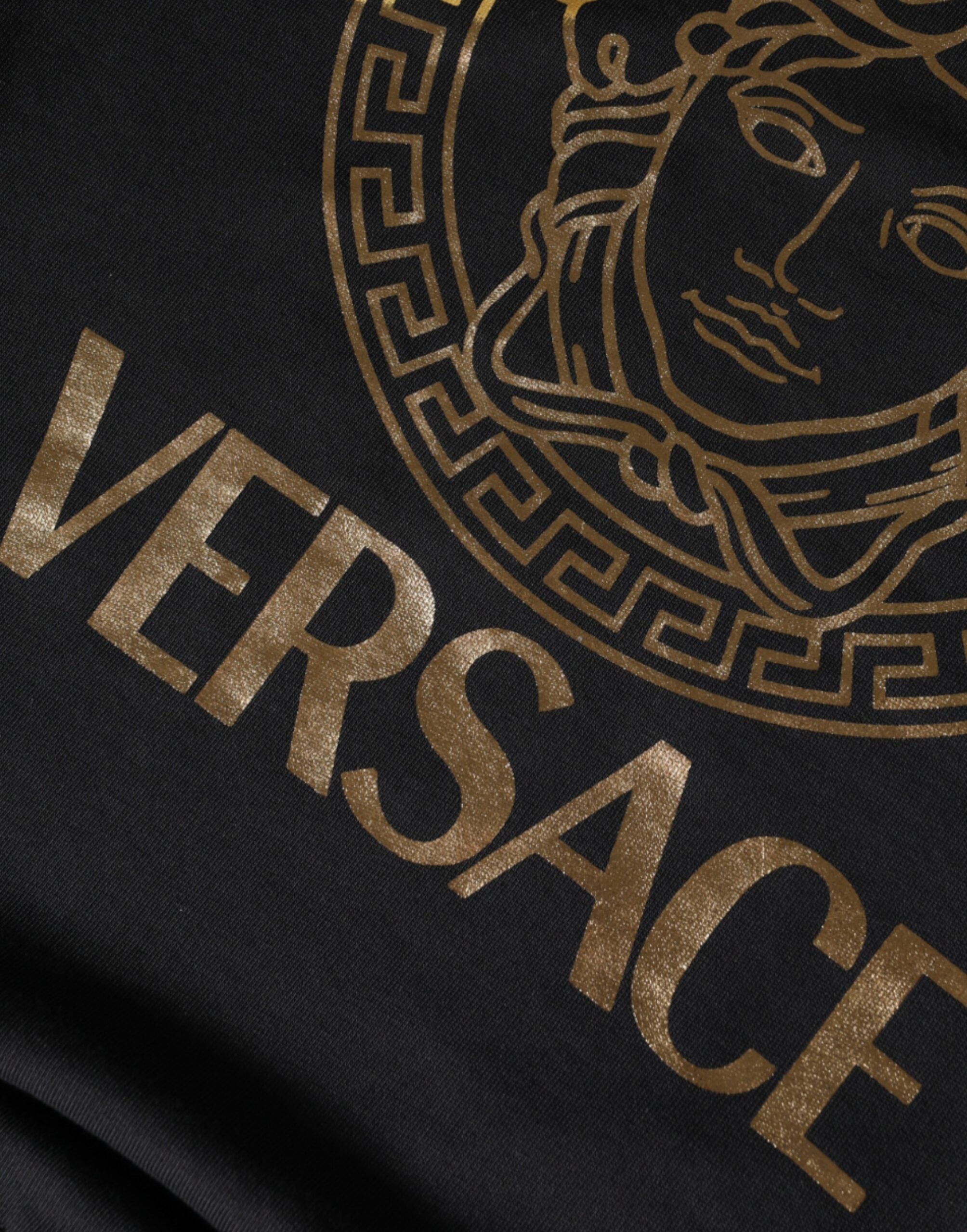Svart Medusa fleece bomullsgenser med rund hals