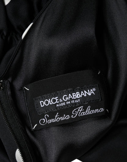 Dolce &amp; Gabbana Svart Sidenprickig V-ringad Midiklänning med Tofsar