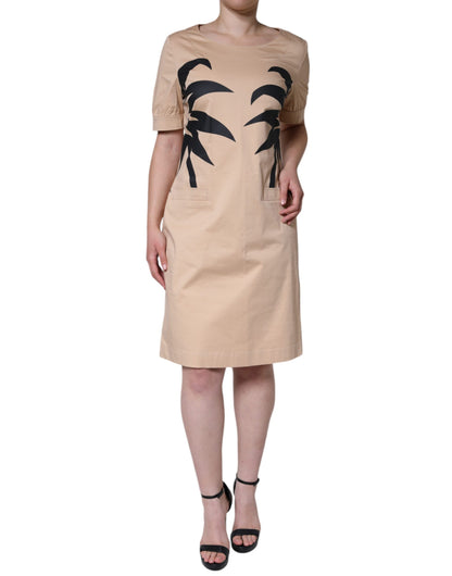 Moschino Beige Bomull Kortärmad Knälång Klänning
