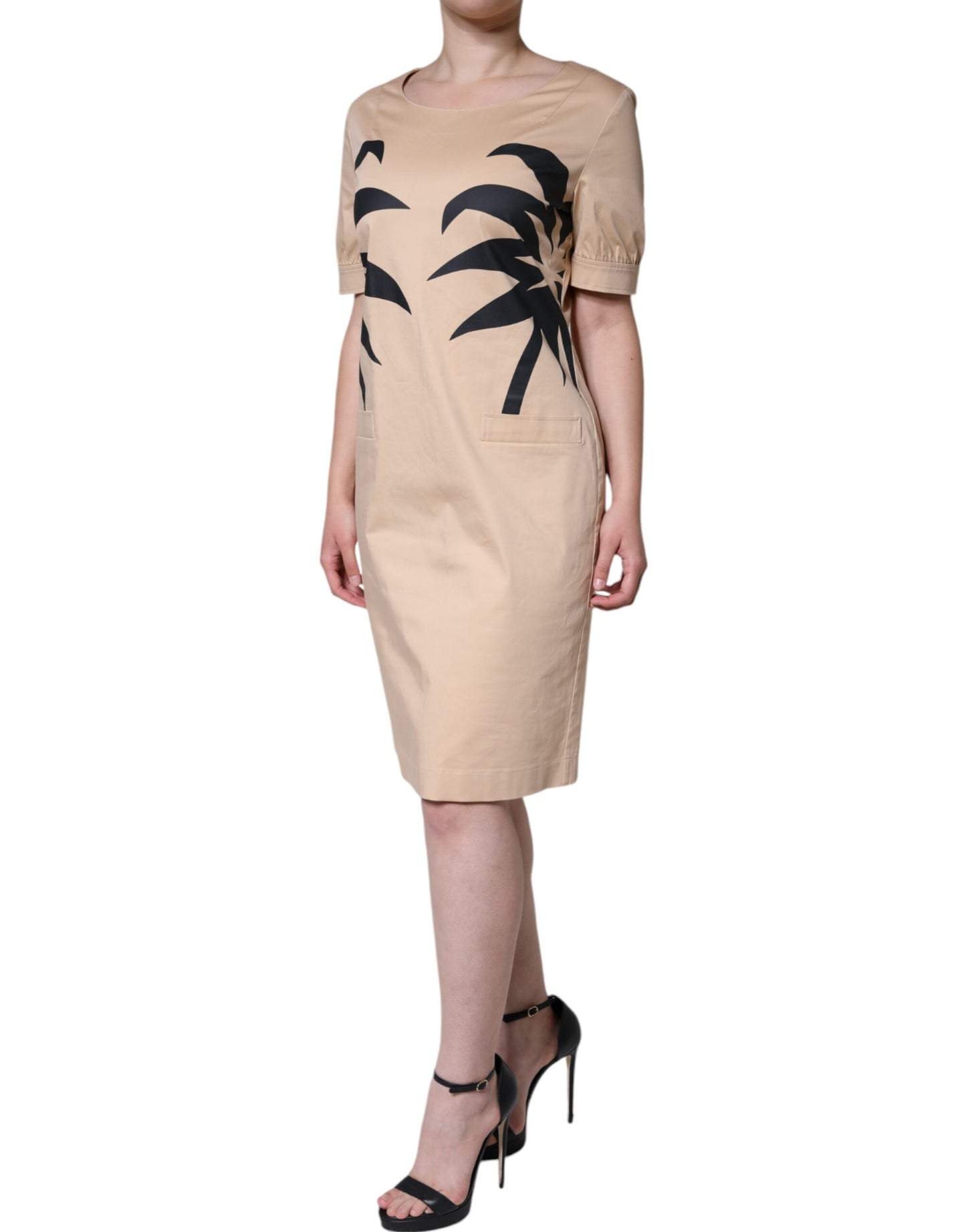 Moschino Beige Bomull Kortärmad Knälång Klänning