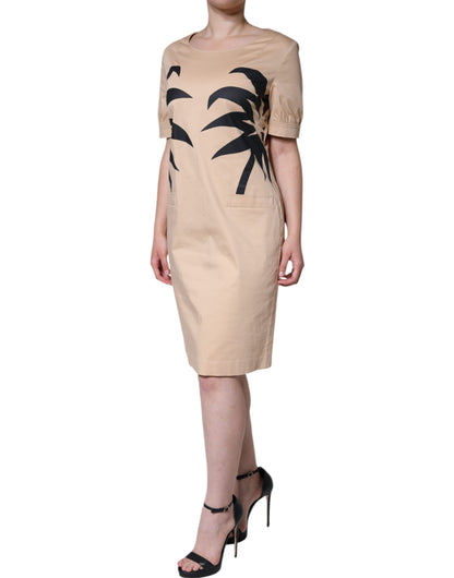 Moschino Beige Bomull Kortärmad Knälång Klänning