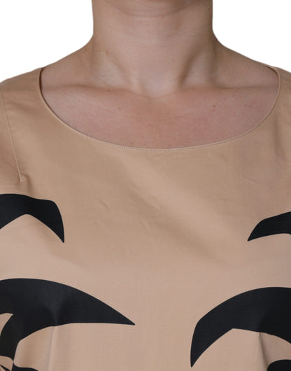 Moschino Beige Bomull Kortärmad Knälång Klänning