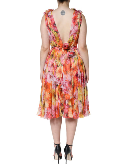 Dolce &amp; Gabbana flerfarget blomstermønster ermeløs V-hals midikjole