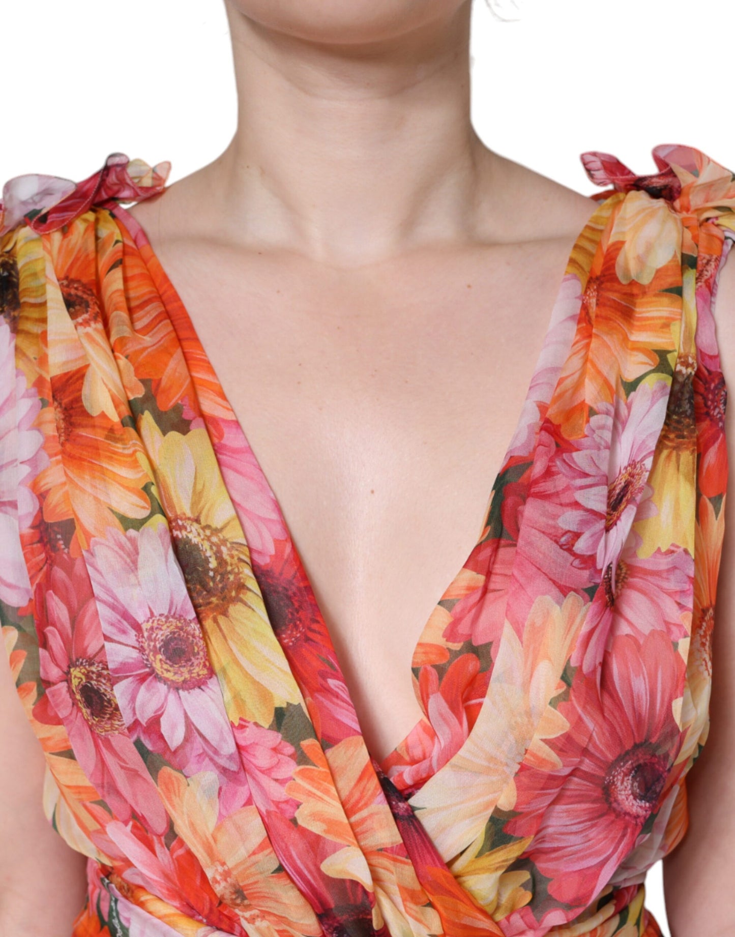 Dolce &amp; Gabbana flerfarget blomstermønster ermeløs V-hals midikjole