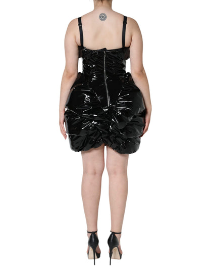 Dolce &amp; Gabbana Svart Polyester Ruched Coated Minikjole