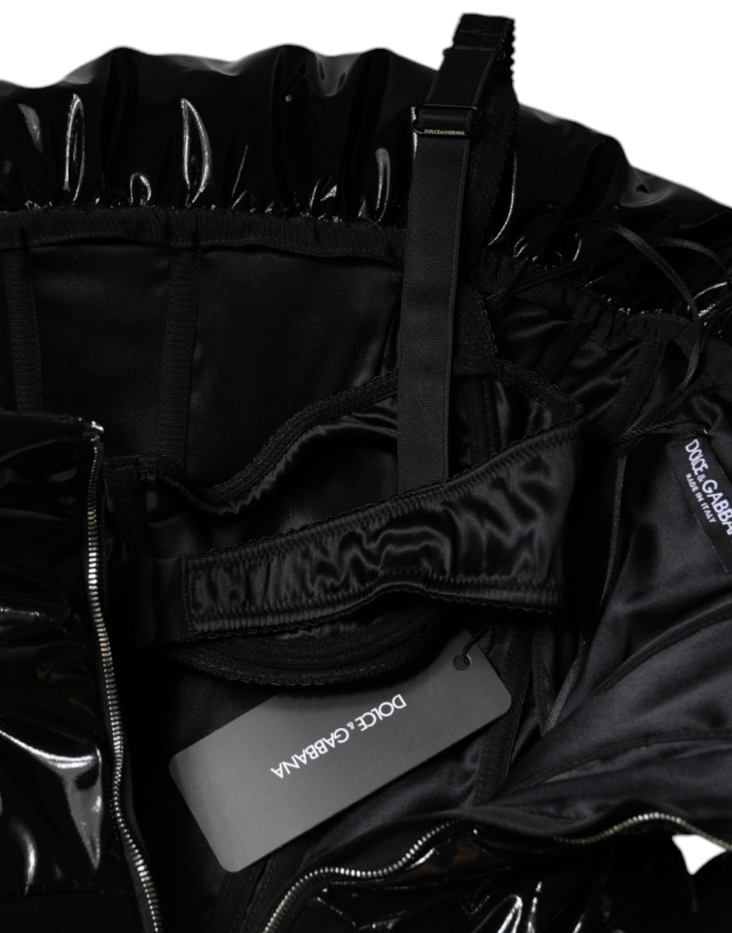 Dolce &amp; Gabbana Svart Polyester Rynkad Miniklänning med Beläggning