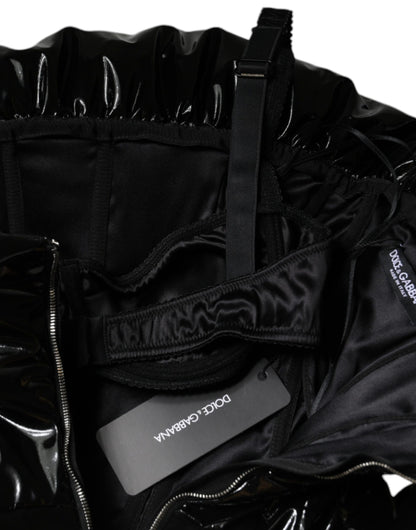 Dolce &amp; Gabbana Svart Polyester Rynkad Miniklänning med Beläggning