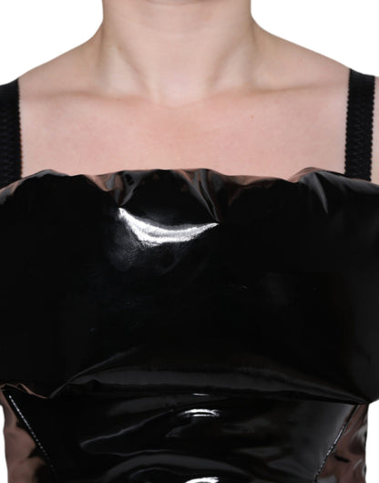 Dolce &amp; Gabbana Svart Polyester Rynkad Miniklänning med Beläggning