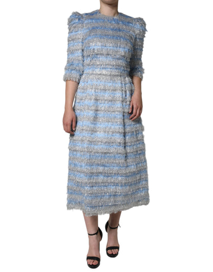 Dolce &amp; Gabbana Ljusblå Silver Jacquard A-linje Midiklänning