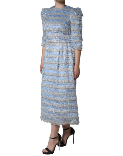 Dolce &amp; Gabbana Ljusblå Silver Jacquard A-linje Midiklänning