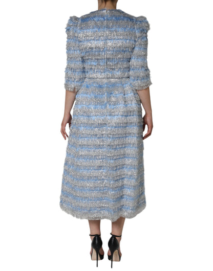 Dolce &amp; Gabbana Ljusblå Silver Jacquard A-linje Midiklänning