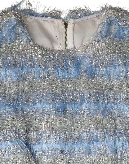 Dolce &amp; Gabbana Ljusblå Silver Jacquard A-linje Midiklänning