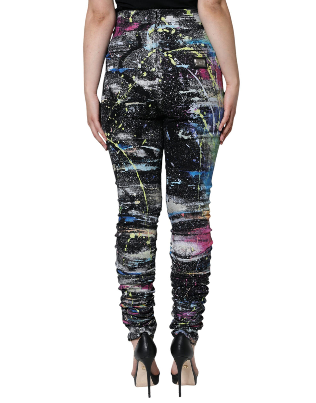 Flerfargede sprutmalingsbomullsskinnjeans