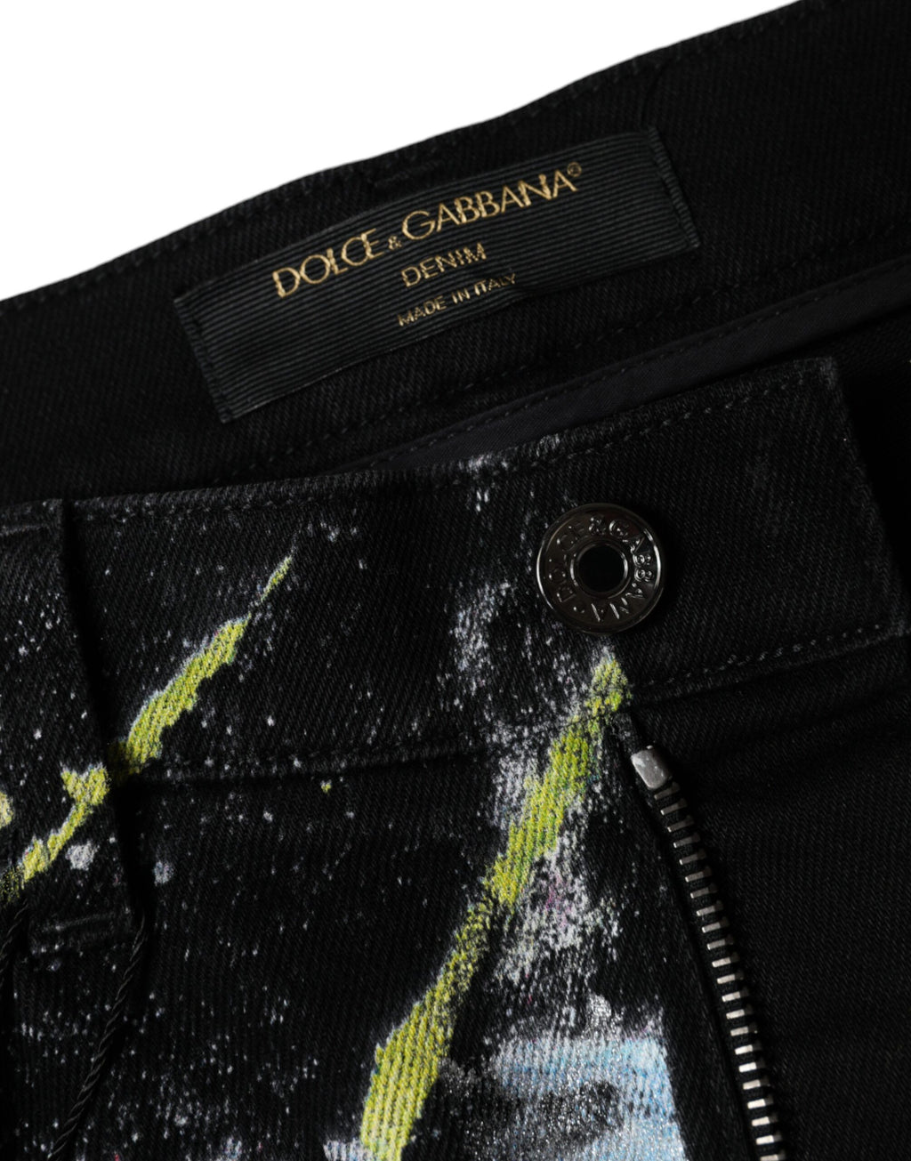 Flerfargede sprutmalingsbomullsskinnjeans