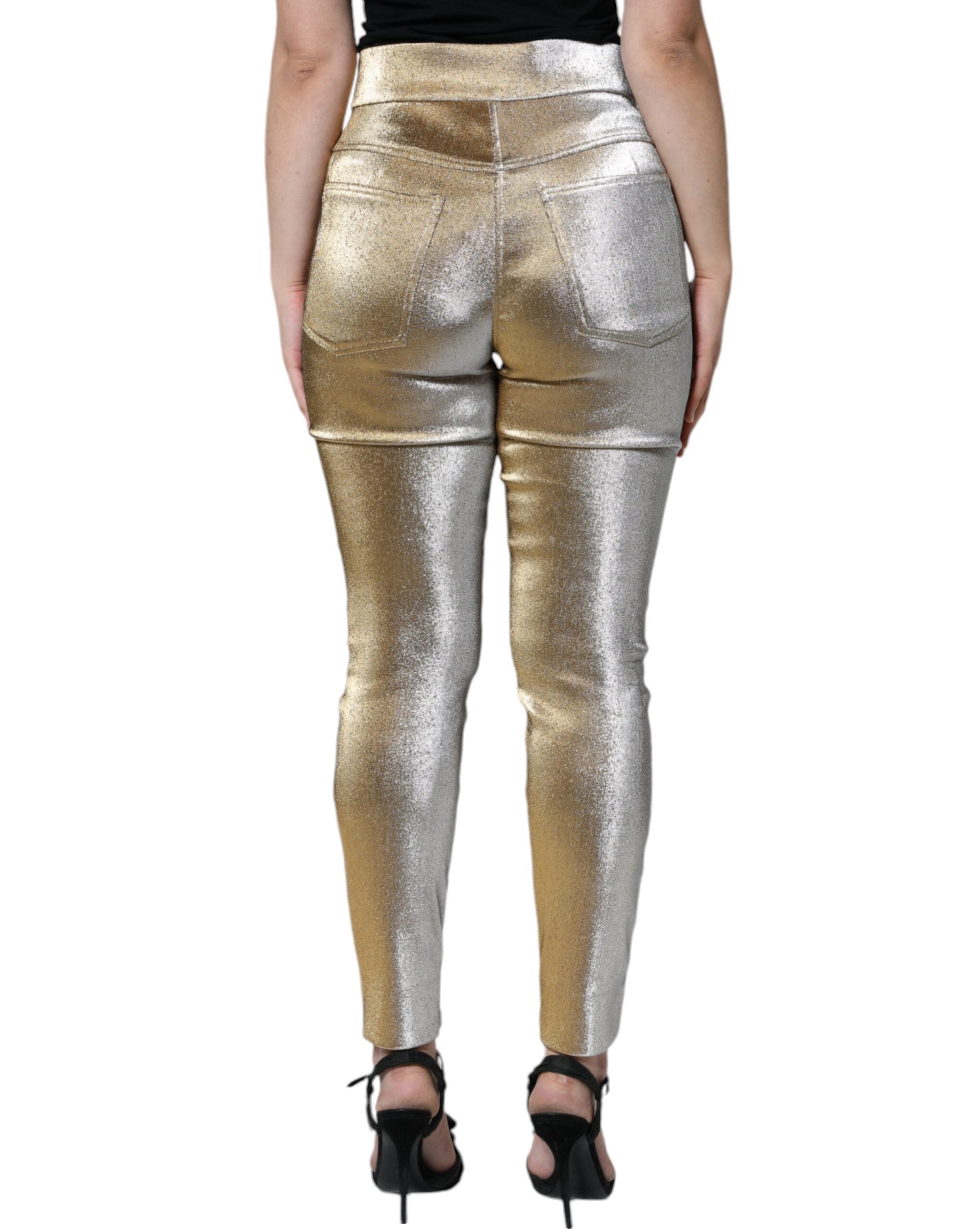 Metallic guldfärgade skinny byxor med hög midja