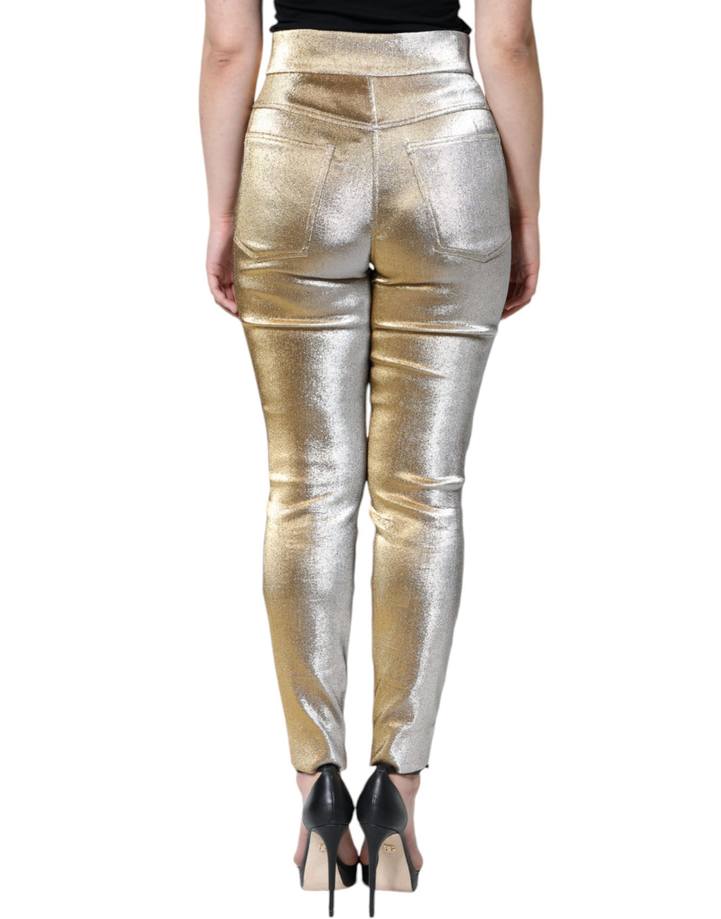 Metallic guldfärgade skinny byxor med hög midja