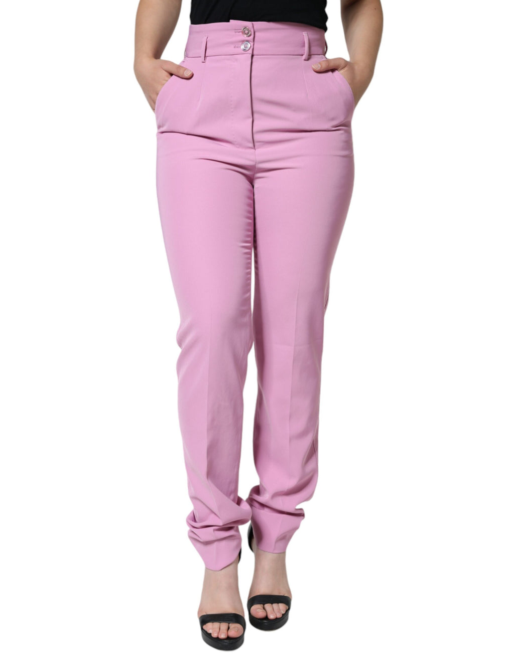 Rosa polyester hög midja kvinnor avsmalnande byxor