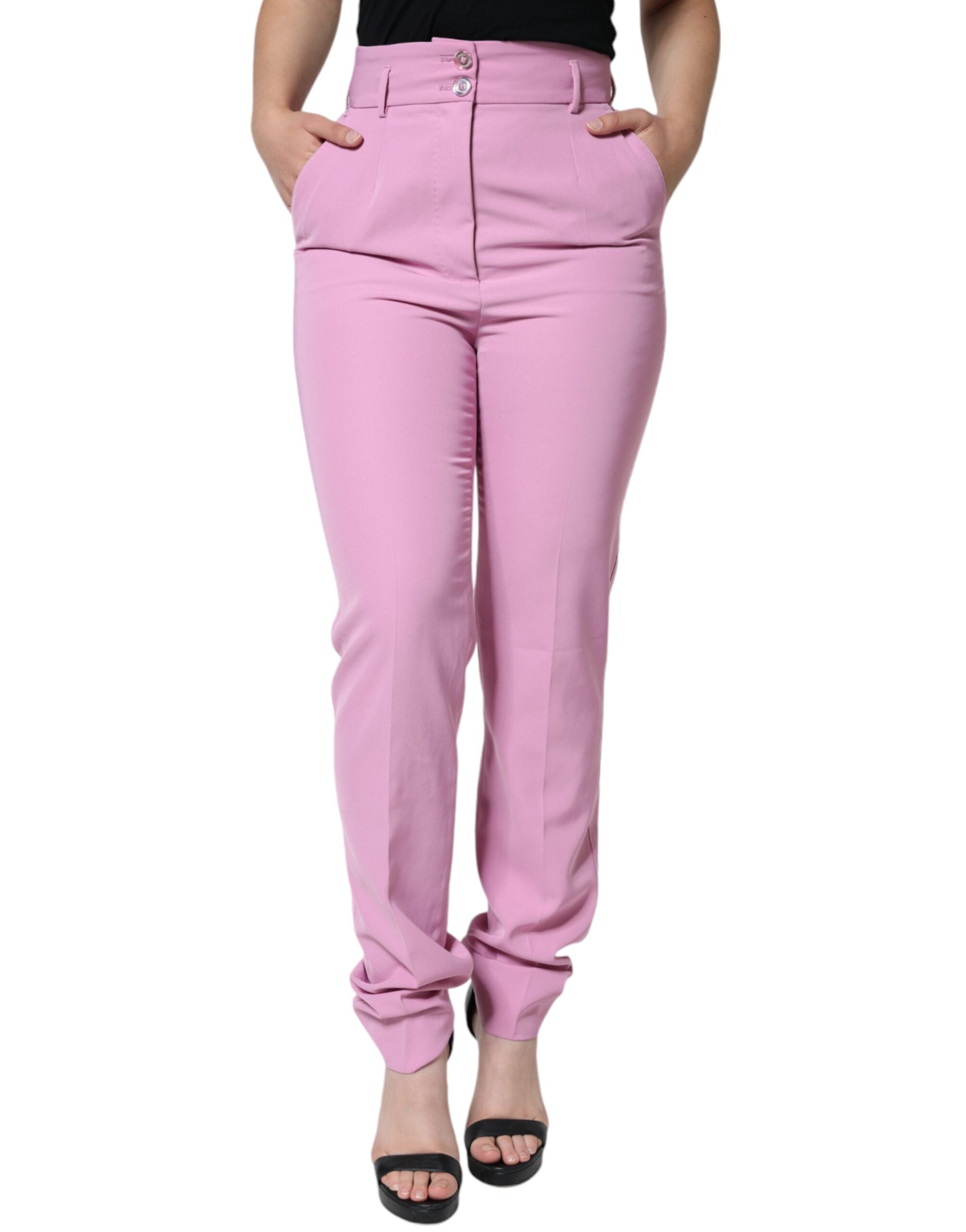 Rosa polyester hög midja kvinnor avsmalnande byxor