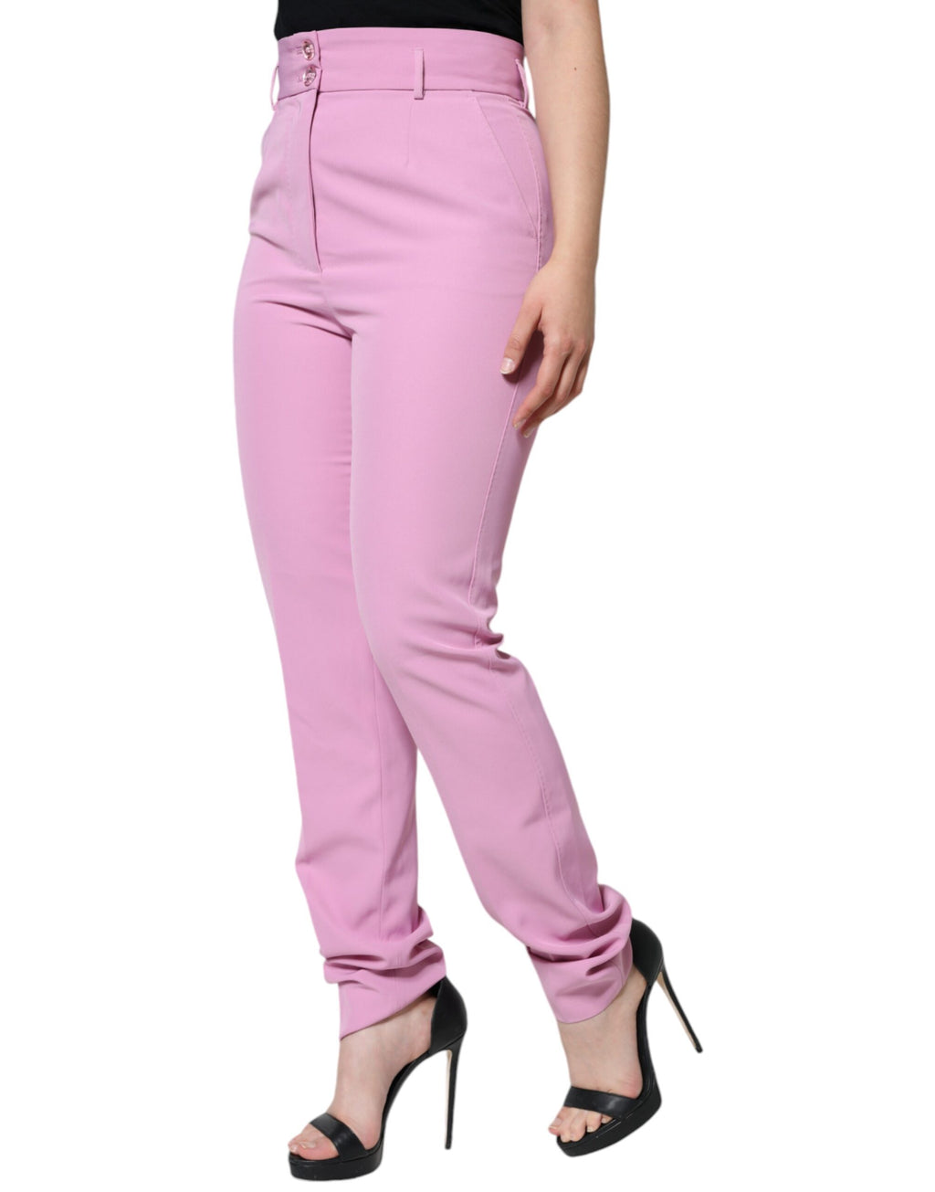 Rosa polyester hög midja kvinnor avsmalnande byxor