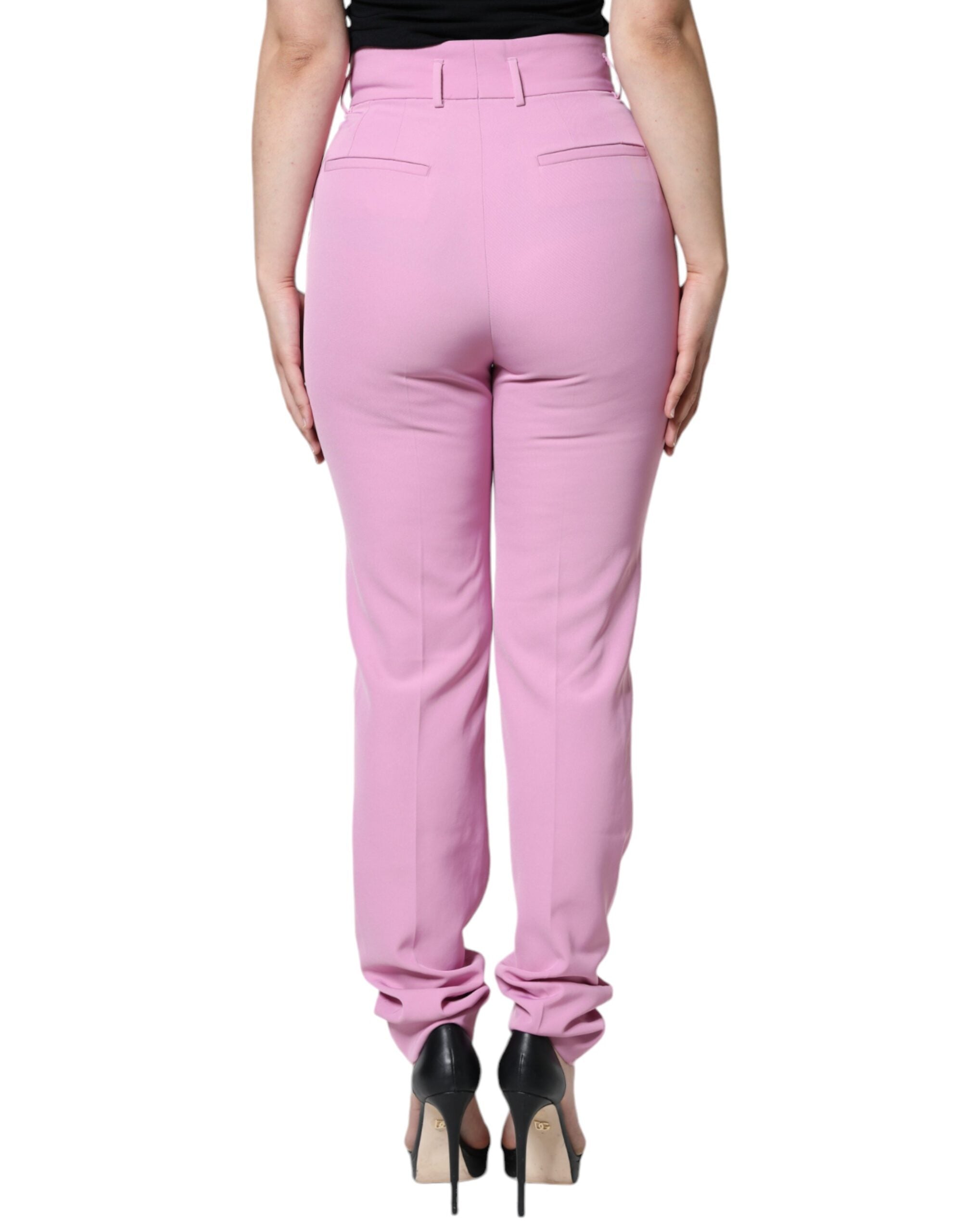 Rosa polyester hög midja kvinnor avsmalnande byxor