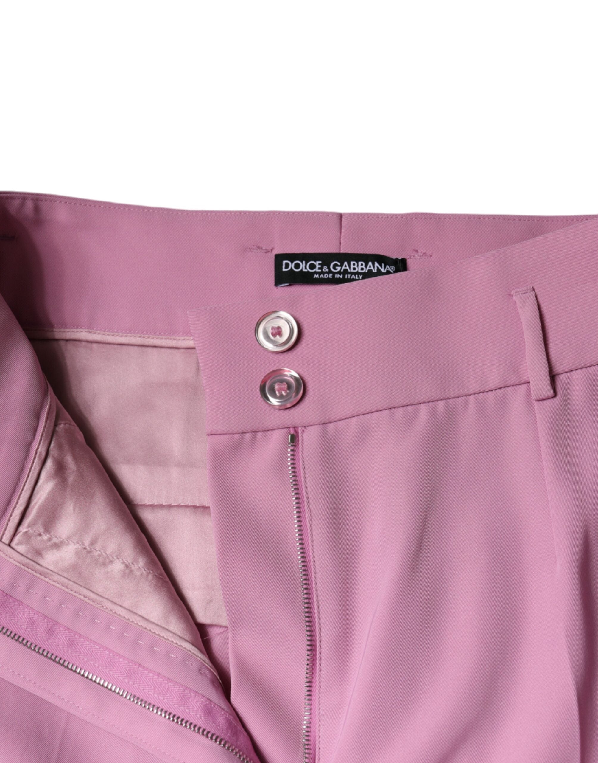Rosa polyester hög midja kvinnor avsmalnande byxor