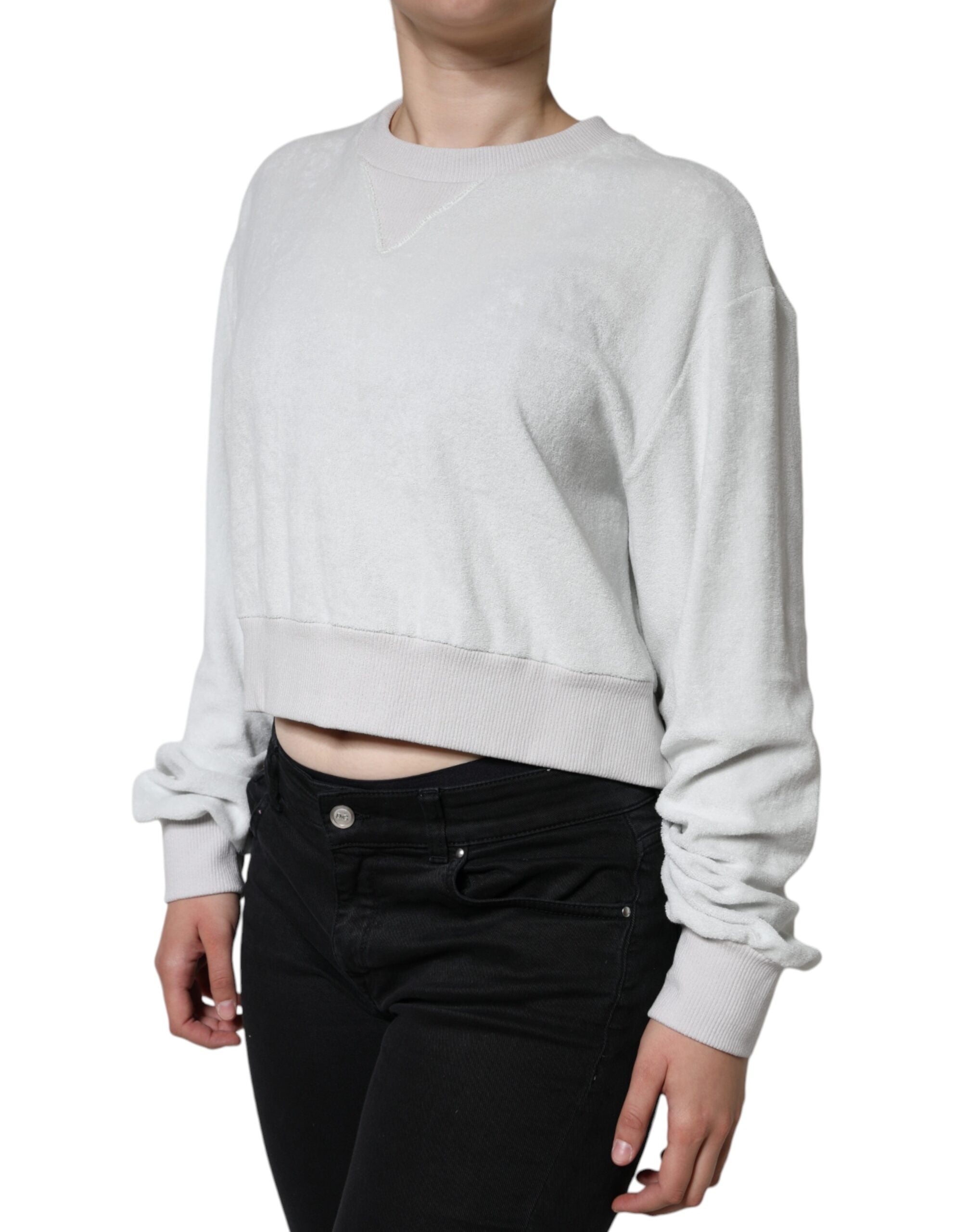 Vit nylon stretchig rund halsringad tröja