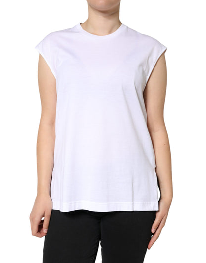 Dolce &amp; Gabbana Vit bomullsärmlös t-shirt med rund halsringning