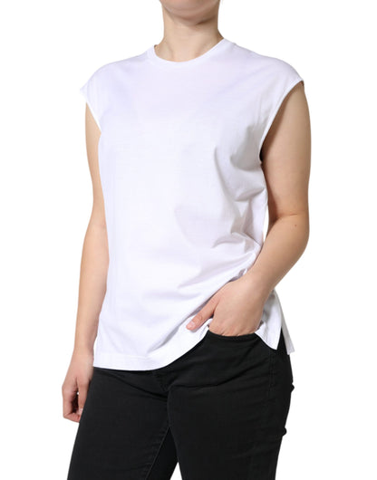 Dolce &amp; Gabbana Vit bomullsärmlös t-shirt med rund halsringning