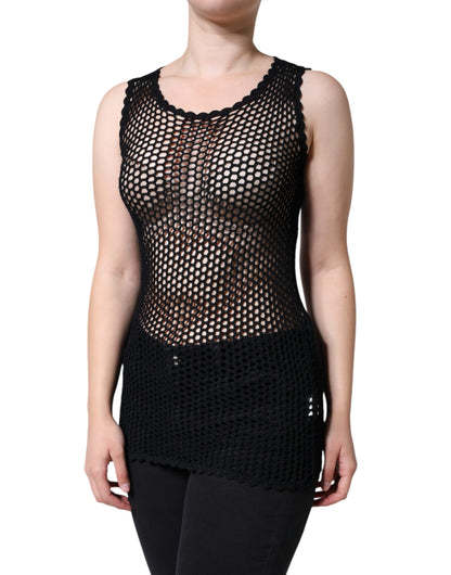 Dolce &amp; Gabbana Svart Mesh Gjennomsiktig Ermeløs Tanktopp