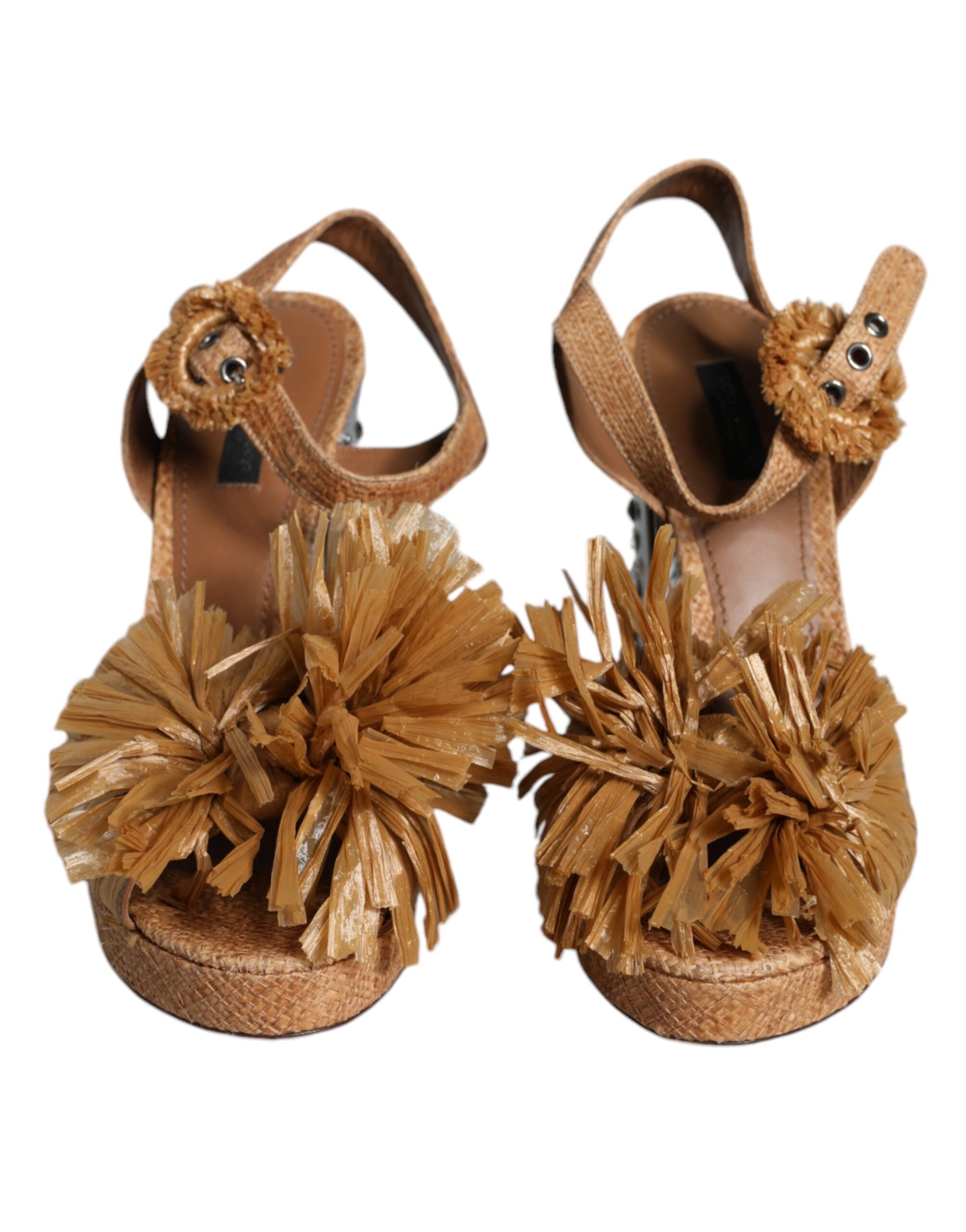 Brune Raffia Ankelrem Krystall Sandaler Sko