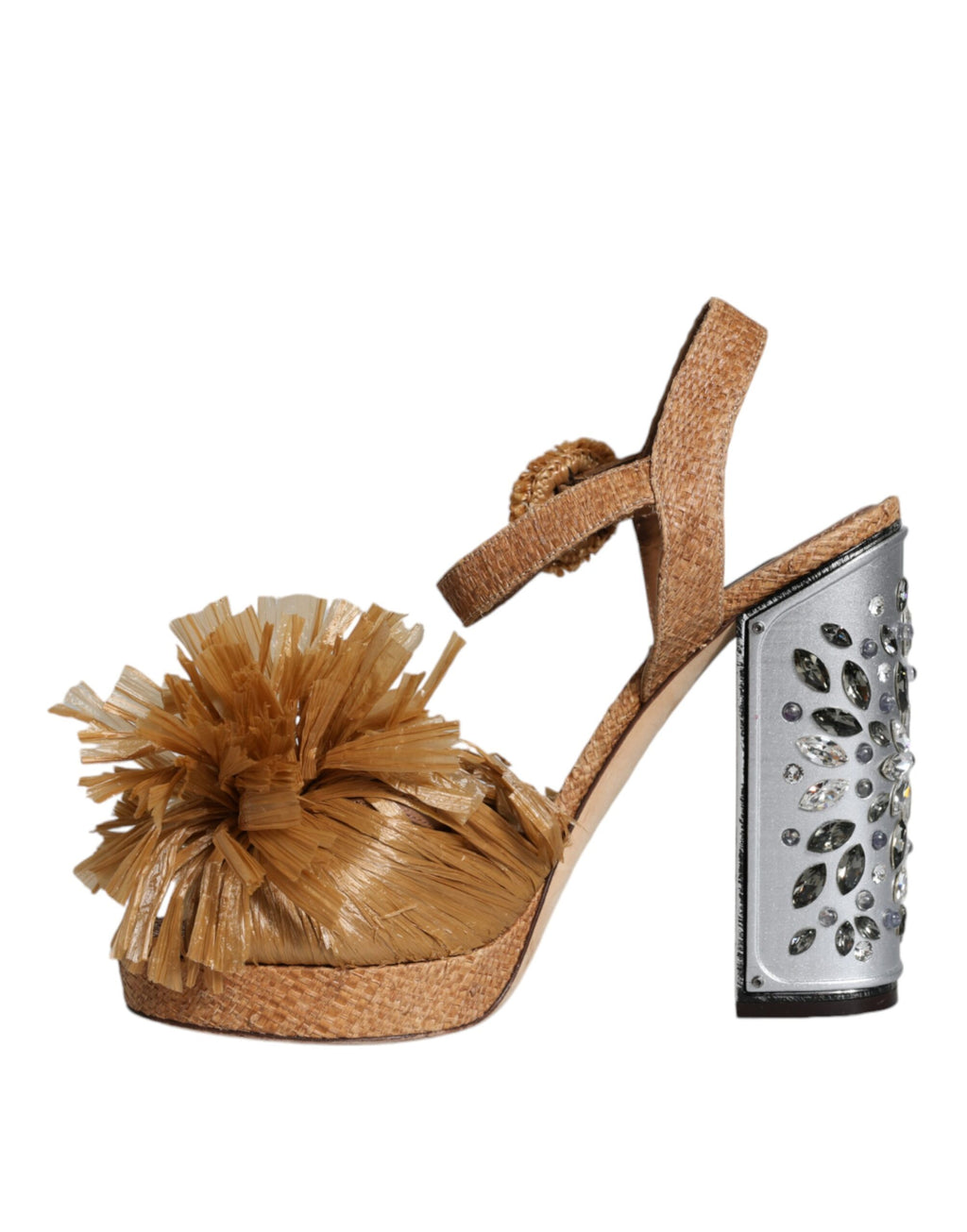 Brune Raffia Ankelrem Krystall Sandaler Sko