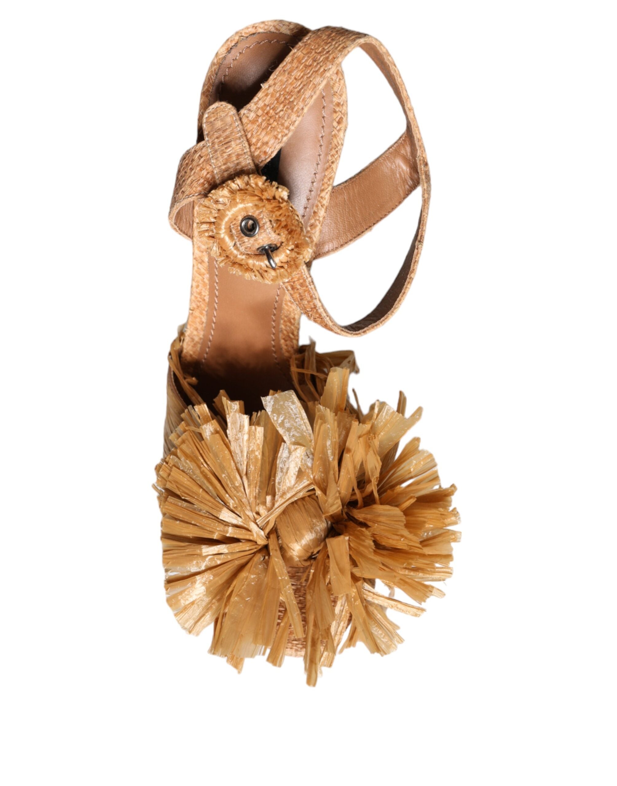 Brune Raffia Ankelrem Krystall Sandaler Sko