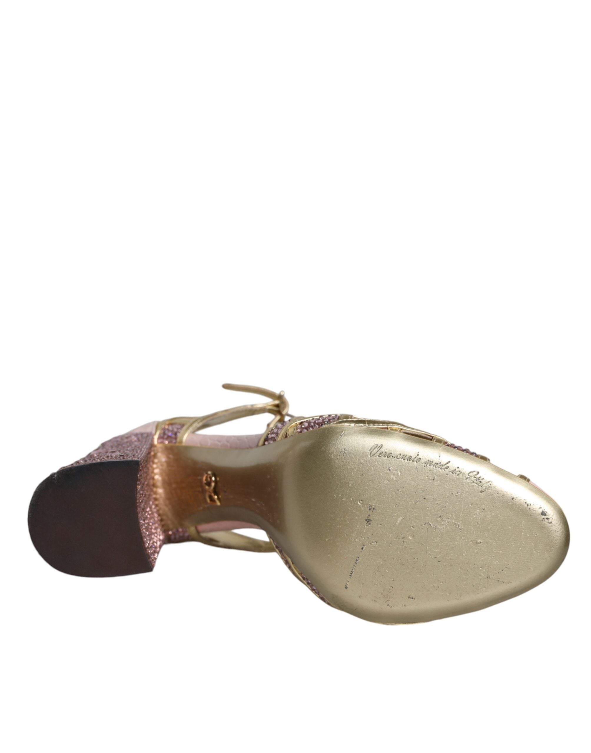 Rosa sandaler med strasskrystaller og T-stropp